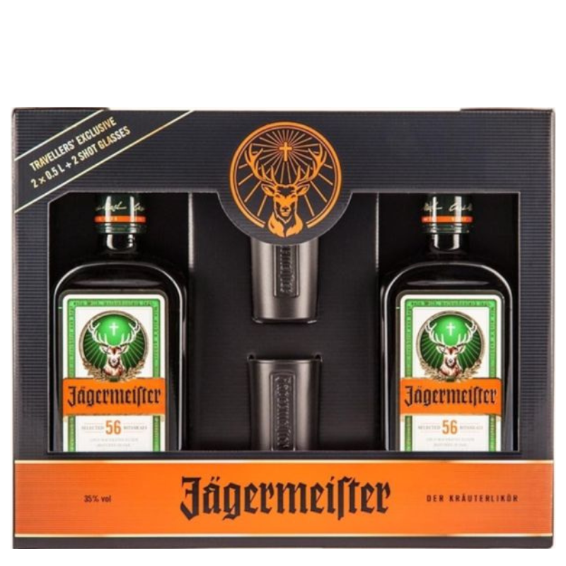 JÄGERMEISTER Estuche con asa 50cl. x2 + 2 Vasos