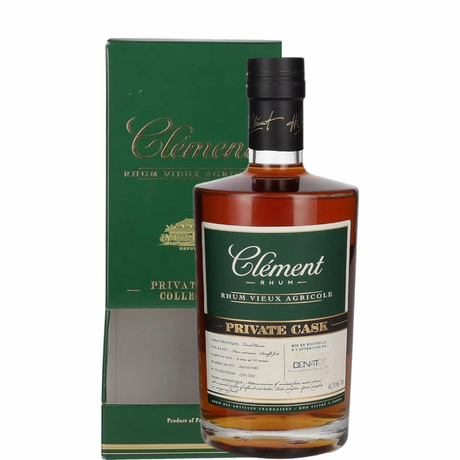 Bottle of Clement Private Cask Rum with case